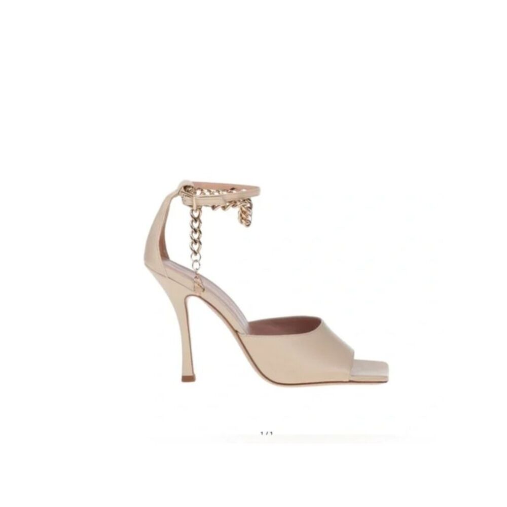 ILIO SMERALDO Womens Beige Chain Cher Toe Stiletto Leather Heeled Sandal 36